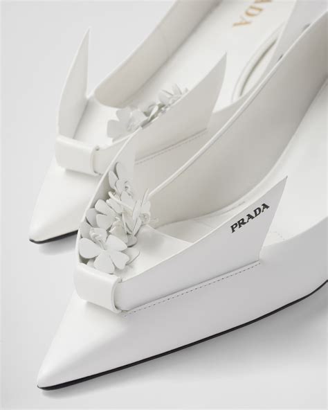 prada flower print shoes|White Brushed Leather Pumps With Floral Appliqués .